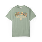 Sage colored Pickleball On Repeat pickleball t-shirt with warm retro varsity-style typography.