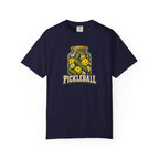 Navy colored Pickleball Jar t-shirt with illustrated jar of pickleballs and bold vintage typography.