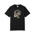 Black colored Pickleball On The Brain t-shirt with skull illustration and pickleball-themed head graphic.