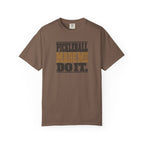 Espresso colored Pickleball Made Me Do It t-shirt with bold distressed retro pickleball typography.