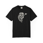 Black colored Pickleball Chameleon pickleball t-shirt with detailed chameleon and paddle-themed graphic.