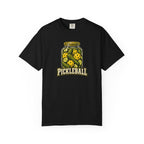 Black colored Pickleball Jar t-shirt with illustrated jar of pickleballs and bold vintage typography.