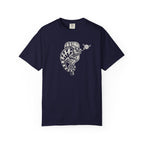 Navy colored Pickleball Chameleon pickleball t-shirt with detailed chameleon and paddle-themed graphic.