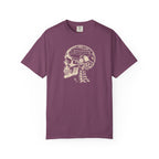 Berry colored Pickleball On The Brain t-shirt with skull illustration and pickleball-themed head graphic.