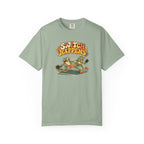 Sage colored Switch Happens pickleball t-shirt with colorful retro court graphic and bold curved lettering.
