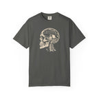 Pepper colored Pickleball On The Brain t-shirt with skull illustration and pickleball-themed head graphic.