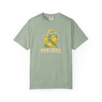 Sage colored Pickleball Jar t-shirt with illustrated jar of pickleballs and bold vintage typography.