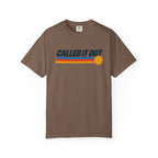 Espresso colored Called It Out pickleball t-shirt with bold retro lettering and yellow pickleball accent.