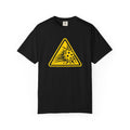 Black Caution High Speed pickleball T-shirt with yellow speeding pickleball warning graphic