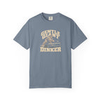 Blue-gray colored Gentle Giant pickleball t-shirt with distressed cream vintage typography.