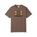 Espresso colored Dink. Repeat. pickleball t-shirt with orange-and-black retro badge-style typography.