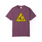 Berry colored Caution High Speed pickleball T-shirt with yellow speeding pickleball warning graphic