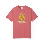Watermelon colored Pickleball Jar t-shirt with illustrated jar of pickleballs and bold vintage typography.