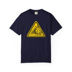 True Navy colored Caution High Speed pickleball T-shirt with yellow speeding pickleball warning graphic