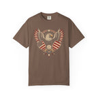 Espresso colored Pickleball Eagle t-shirt with eagle emblem, spread wings, and pickleball-themed details.