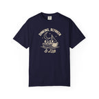 Navy colored Dinking, Blynken & Lob pickleball t-shirt with vintage moon-themed illustration and curved lettering.