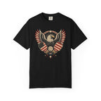 Black colored Pickleball Eagle t-shirt with eagle emblem, spread wings, and pickleball-themed details.