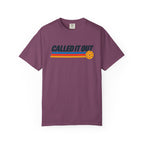 Berry colored Called It Out pickleball t-shirt with bold retro lettering and yellow pickleball accent.
