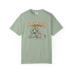 Sage colored Stack Attack pickleball t-shirt with distressed cream lettering and pickleball strategy graphic.