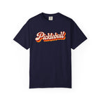 Navy colored Pickleball t-shirt with simple retro script lettering and vintage underline detail.