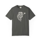 Pepper colored Pickleball Chameleon pickleball t-shirt with detailed chameleon and paddle-themed graphic.