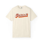 Ivory colored Pickleball t-shirt with simple retro script lettering and vintage underline detail.