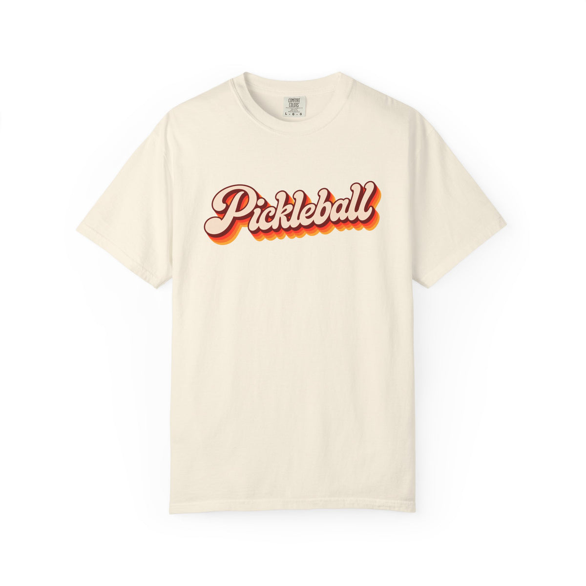Ivory colored Pickleball t-shirt with simple retro script lettering and vintage underline detail.