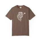 Espresso colored Pickleball Chameleon pickleball t-shirt with detailed chameleon and paddle-themed graphic.
