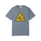Blue Jean colored Caution High Speed pickleball T-shirt with yellow speeding pickleball warning graphic